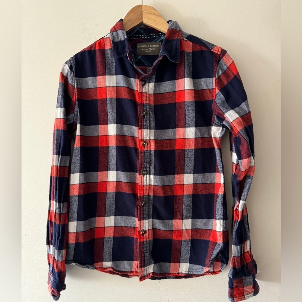 Hudson &‎ Barrow Plaid Blue and Red 100% Cotton Mountain Flannel